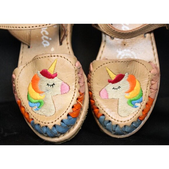 Huaraches Rocio Mexican Leather Sandals Girls 10 Toddler Unicorn Rainbow Ankle S - Picture 3 of 9